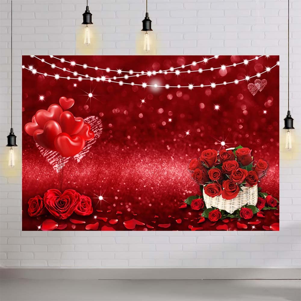 BATE Love Red Rose Backdrop Romantic Valentine Flowers Photography Background Wedding Couple Girl Bridal Shower Party Decor Banner Studio Prop (7X5FT