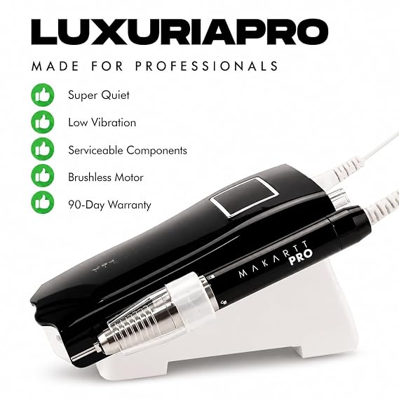 MakarttPro LuxuriaPro 35000 RPM Professional Nail Drill - 85W Brushless Motor | High Torque | Quiet & Vibration-Free | Portable, Rechargeable & Cordless Nail Drill for Technicians - Luxe Black