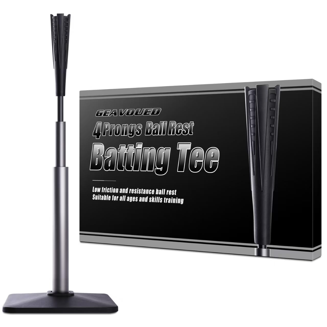 GEAVOUED 4-Prongs Ball Rest Batting Tee for Baseball and Softball， 23" to 44" Adjustable Baseball Tees for Hitting，Heave Duty Base Baseball Tee （No