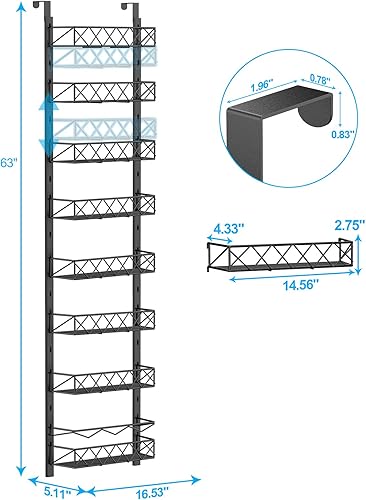 Miniatura 7 de Organizador de despensa sobre la puerta, organizador de puerta de despensa de 8 niveles con cesta ajustable, estante de metal para especias para