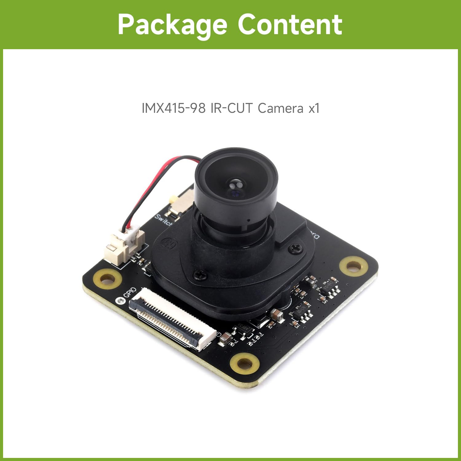 Waveshare IMX415 8MP Camera Module, Adopts IMX415 Sensor Chip with 98° Wide Angle Lens, Good Low Light Performance, and Low Distortion, Suitable for AI Applications