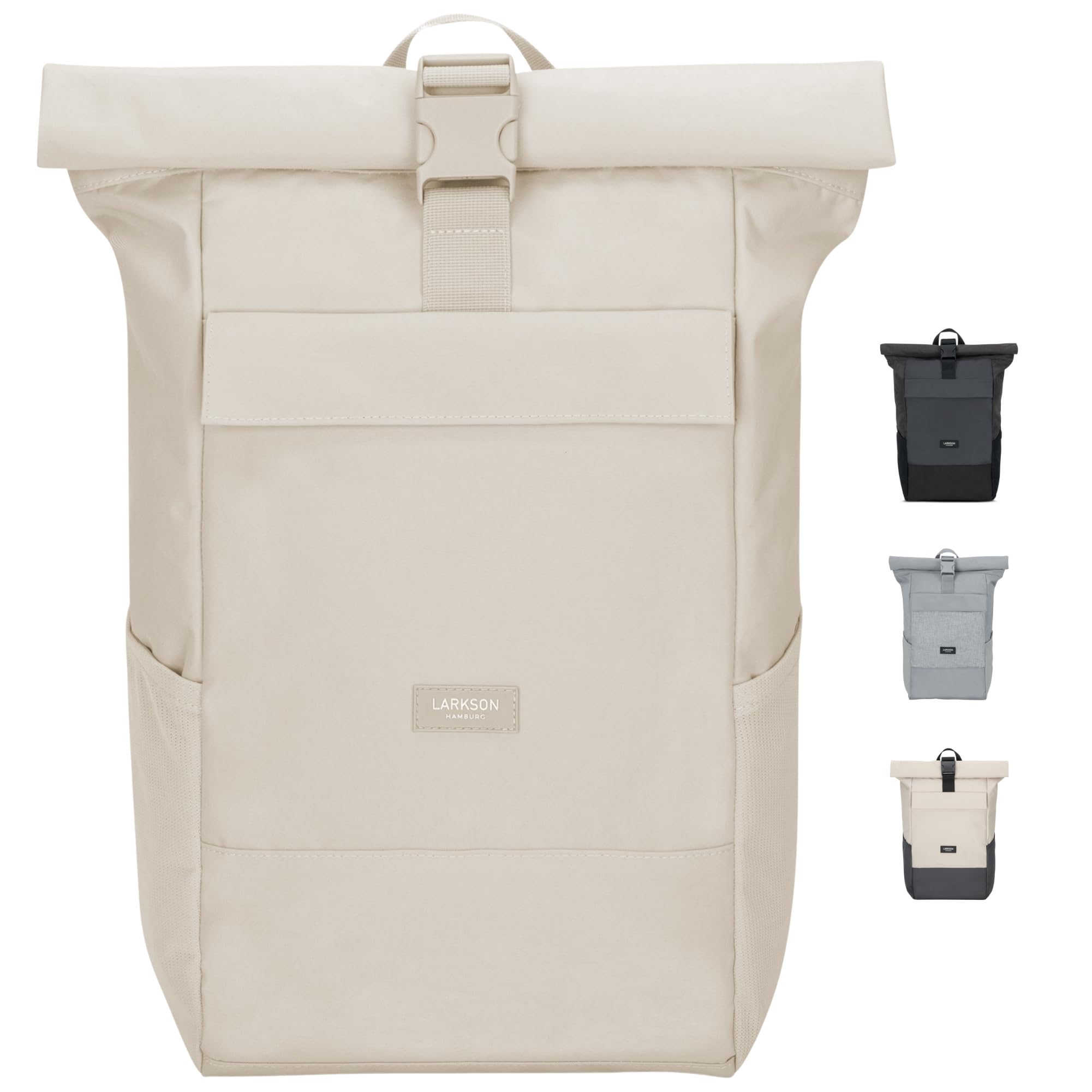 Larkson Roll Top Backpack Women & Men Beige - No 4 - Rucksack for University, School, Office - College Laptop Bag 16 Inches - Water-Repellent