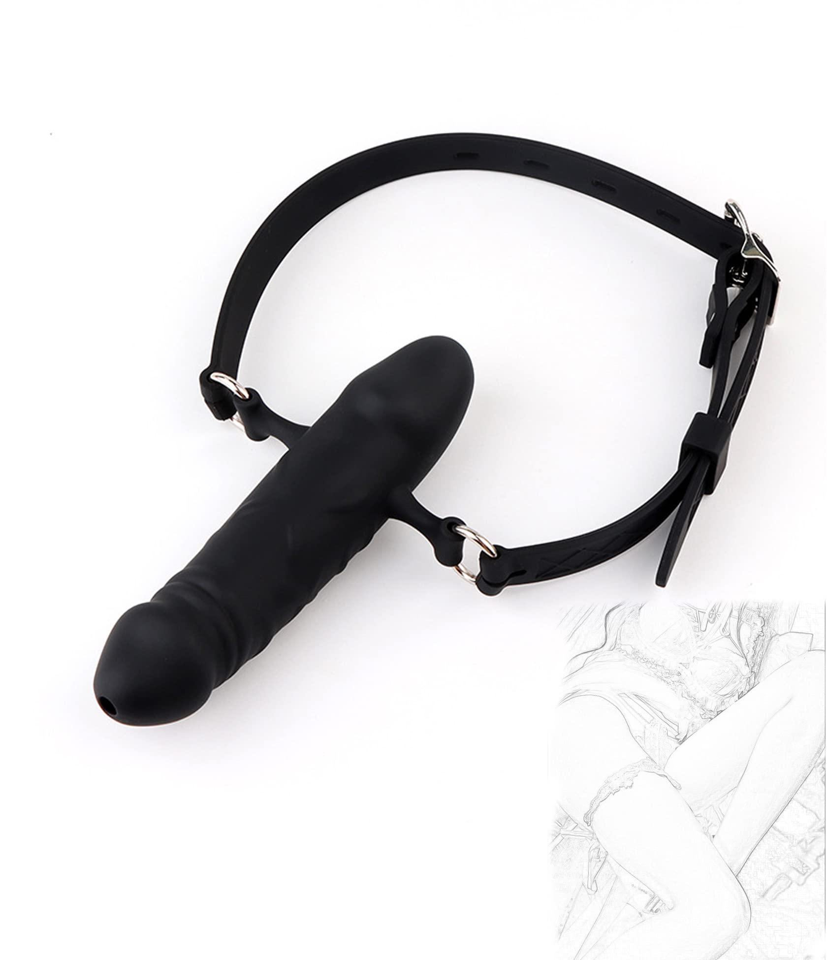 JINGHUA3 BDSM Consolador Mordaza Pene Boca Mordaza Consolador Anal Mordaza Ajustable con Consolador de Erótica Extrema para Mujeres y Hombres de Fiesta Bondage Coqueteo Juguete Sexual (Negro)