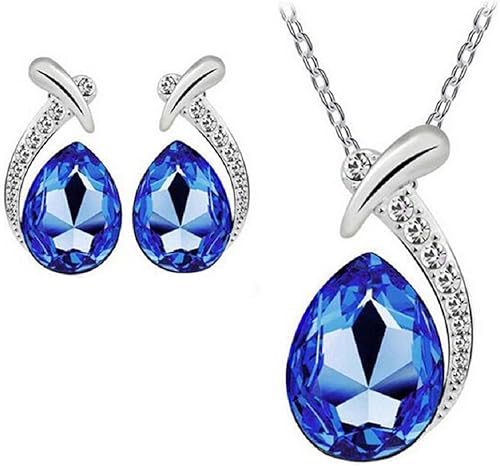 Jeolory Collar con colgante de lágrima de cristal brillante de moda para mujeres mujeres y niñas azul real Cobre No es una piedra preciosa Jeolory Collar con colgante de lágrima de cristal brillante de moda para mujeres mujeres y niñas azul real Cobre No es una piedra preciosa