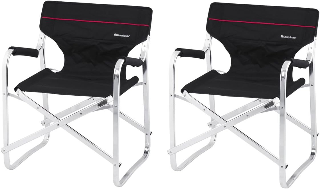 Aluminum Frame Director Chair Lightweight Foldable Portable for Camping 2 Pack in Black