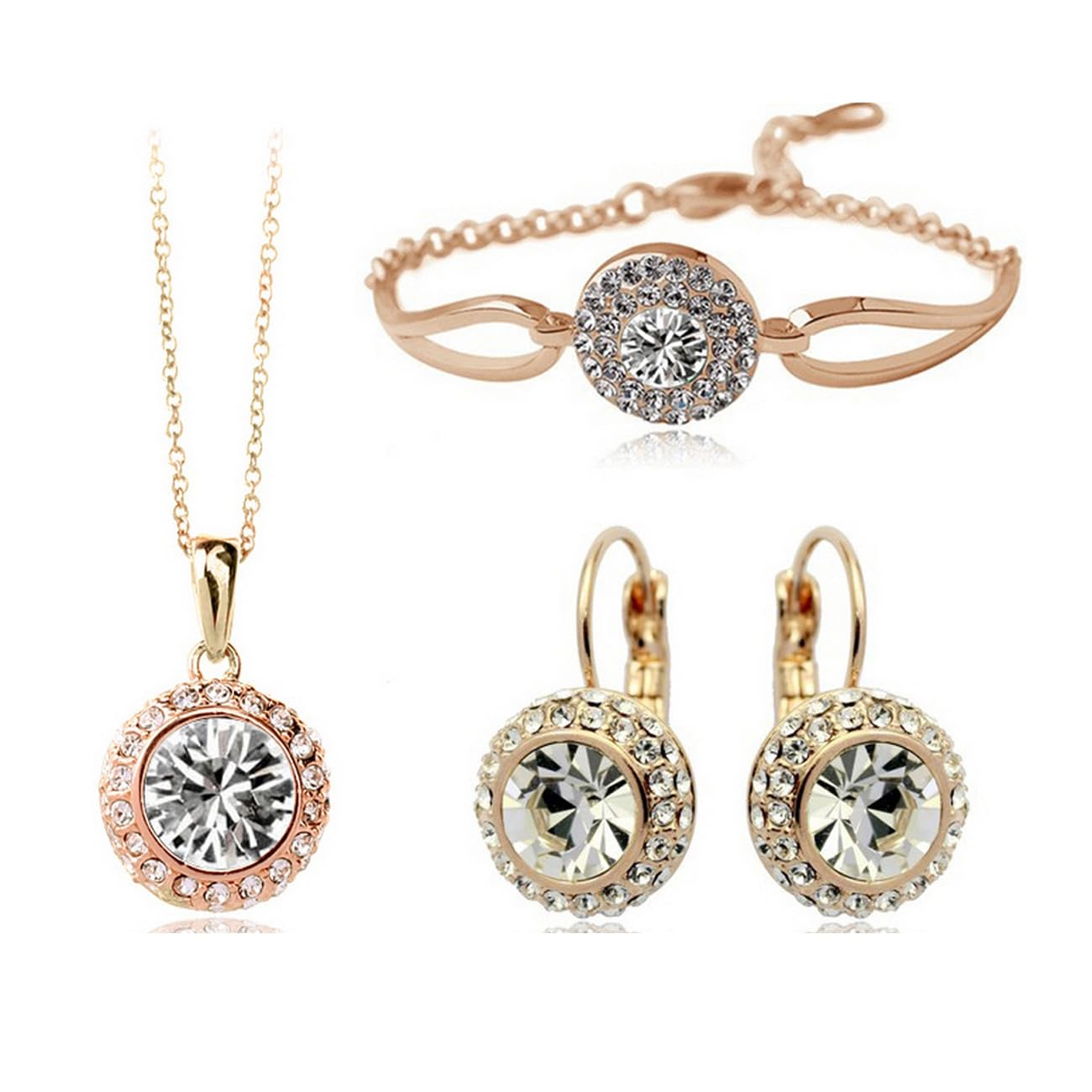 FDEETY Conjuntos de Joyas para Mujer Cristal Novia Collar Vintage Boda Pendientes y Pulsera Boda Novia Dama de Honor Regalo Joyería