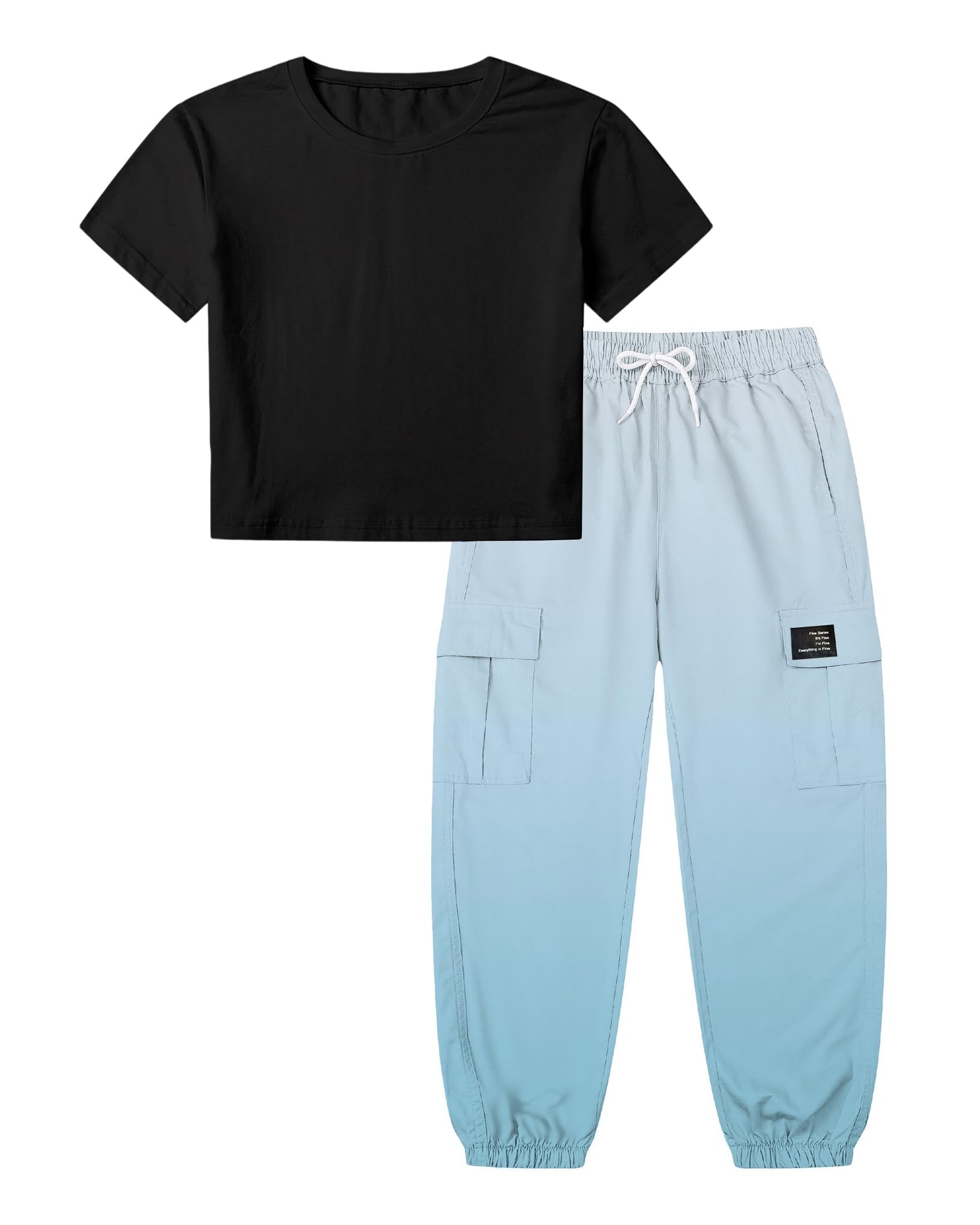 Betusline Girls Fall Winter Clothing Sets, Long Sleeve Crop Top &amp; Cargo Jogger Pants 2 Piece Outfit Sets,4T-14Y