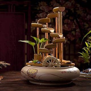 XCTLZG Fontanny pokojowe kaskada bambusowa fontanna z ceramiczną podstawą dekoracja wnętrz fontanna dom salon biuro biurko dekoracja blat woda fontanna (kolor: B)