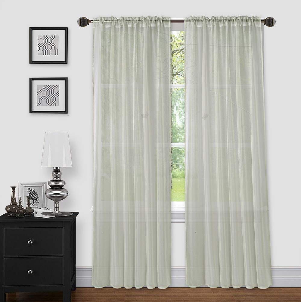 LinenTopia Window Sheer Curtains - 2 Panels See Through Curtains, 54" x 95", Elegant Light Filtering Sheer Drapes, Privacy Voile Window Sheers for Living Room, Bedroom, Kitchen, Dining - Beige