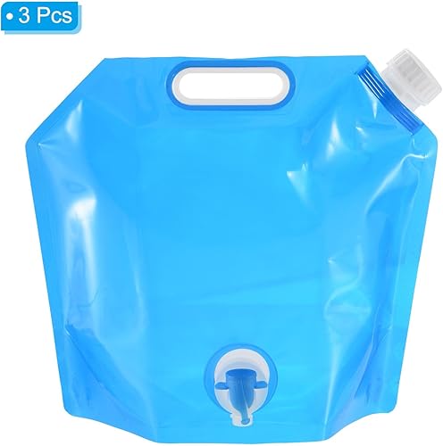 Miniatura 3 de PATIKIL Bolsa de contenedor de agua plegable de 1.3 galones con espita, paquete de 3 contenedores de agua plegables de polietileno para camping,