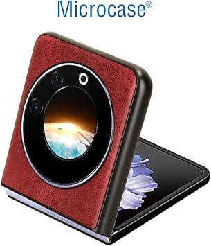 Microcase Tecno Phantom V Flip için Deri Desenli Plastik Koruma Kılıf - AL3156 (Taba)