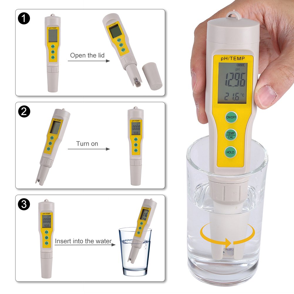 Yosoo pH-Messgerät Wasserqualitätsprüfer mit pH- und Temperaturanzeige, digitales LCD-pH-Messgerät, Wasserstift, Analyzer für Aquarium, Pool, Wein