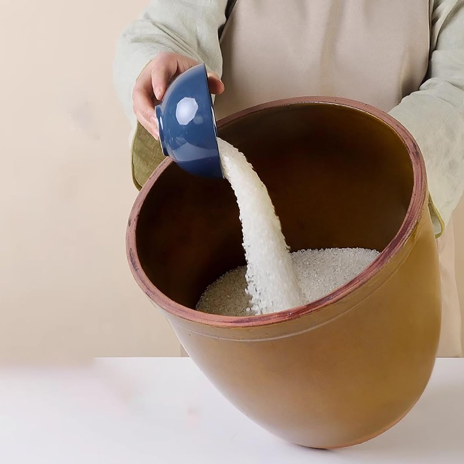 Ceramic Rice Jar, Rice Container, Ceramic Storage Container, Household Rice Bucket with Lid, Moisture-Proof, Old-Fashioned Rice Jar
