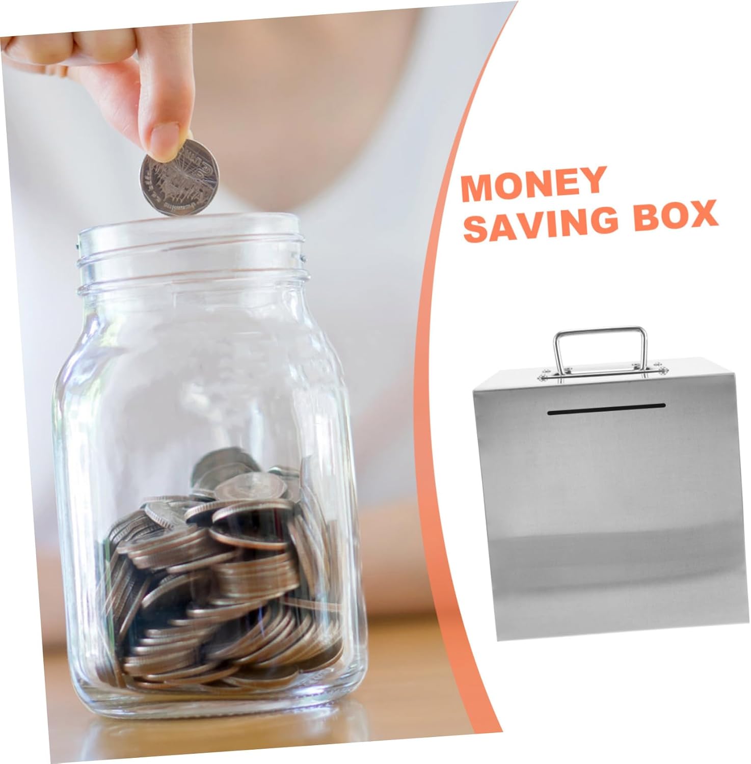 HANABASS Stainless Steel Piggy Bank Money Lock Box for Cash Saving Box Money Tray for Adults