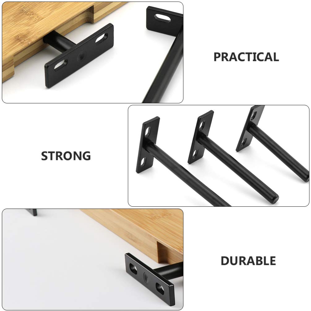 Juego de 4 soportes para estanterías flotantes, soporte oculto para estantes de madera, negro mate, tornillos y tacos incluidos