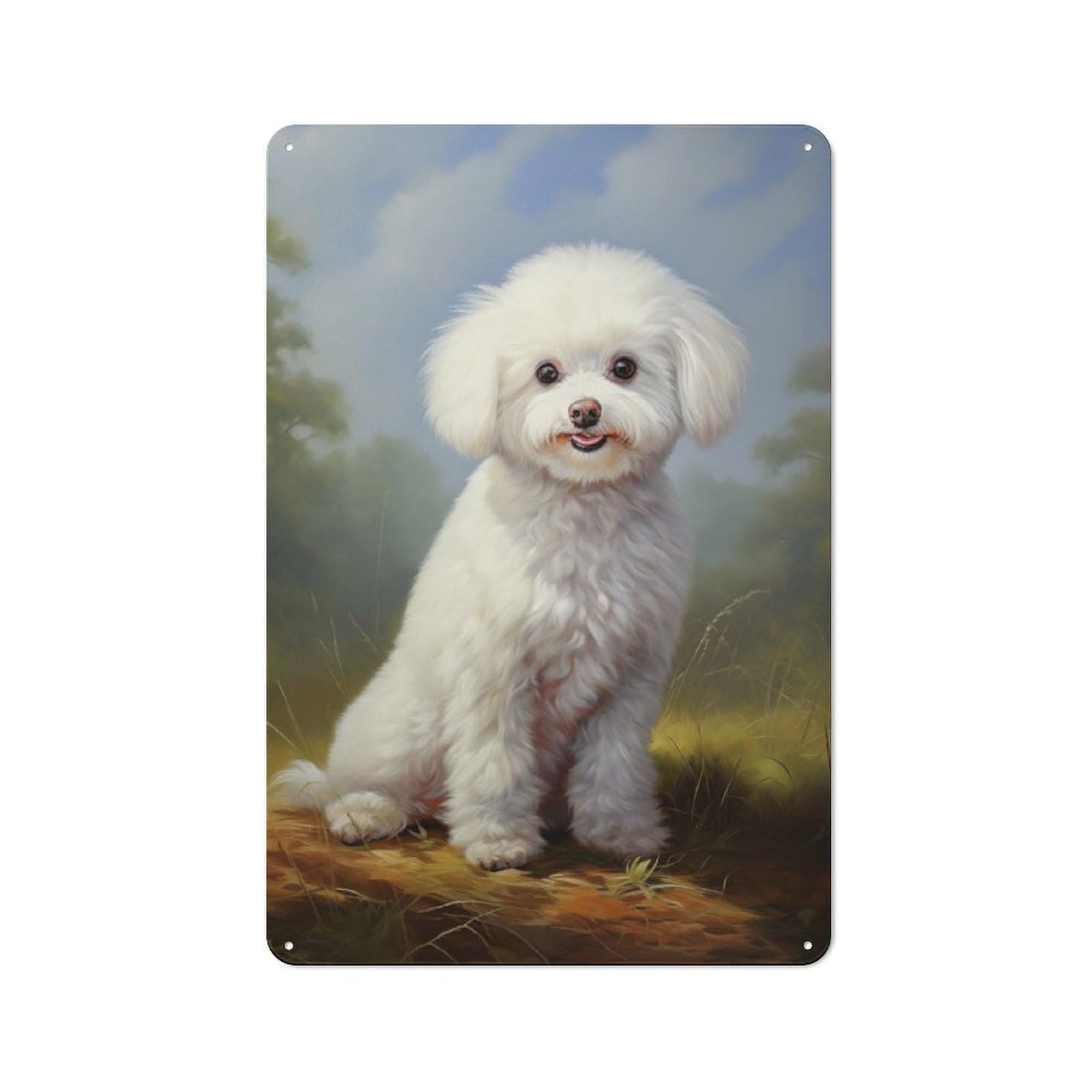 Junmoney Bichon Frisé Tin Sign 30X20cm With For Living Room Wall, Retro Decor, Gift Idea At Christmas For Living Room Decor Lovers