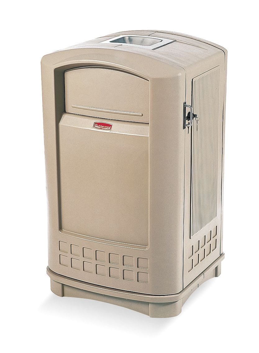 Rubbermaid Commercial Plaza Jr. Trash Can with Ash Tray, 50 Gallon