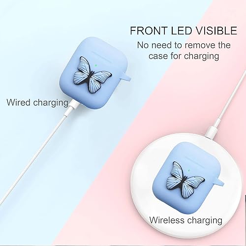 Miniatura 4 de Funda compatible con Airpods, funda de Apple Airpods, funda de mariposa con llavero, fundas de silicona para Airpod para niñas y mujeres, funda para
