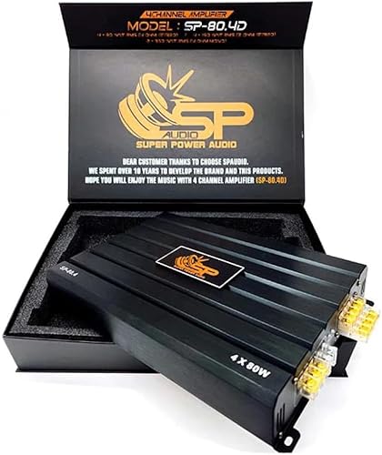Kit Set para SP Audio SP-80.4D 1 Amplificador Negro 4 Canales Clase d 4 x 160 Watts rms a 2 Ohm spl para capó de Maletero de Coche, 1 Pieza