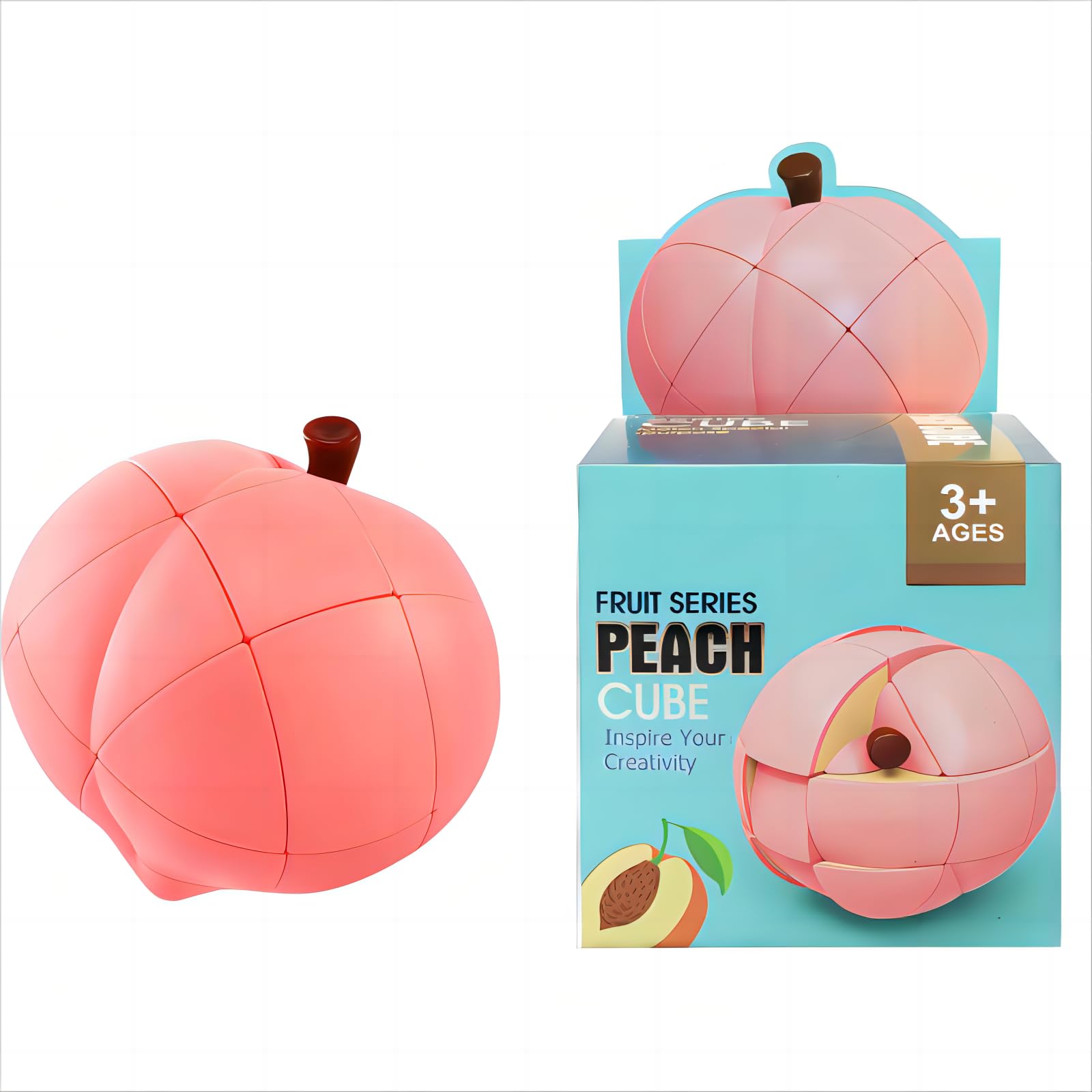 Fruit Speed Cube Set, Rubiks for Kids Fruit Magic Cube Set Puzzle 1:1 Realistic Fruit Toy for Kids Learning Magic Cube Speed Cube Special-Shaped Puzzle Cube Honey Peach
