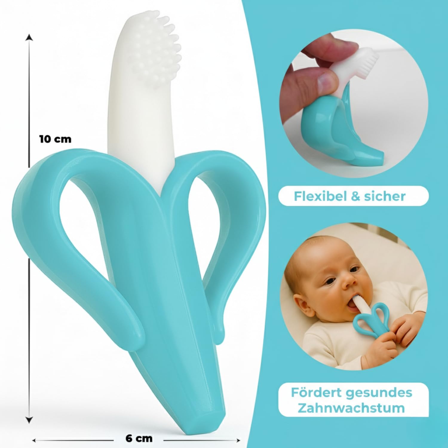Banana teether for babys - toothbrush for teething - In different colours with gift bag, blue, 10x6 cm (1er Pack) - Image 2