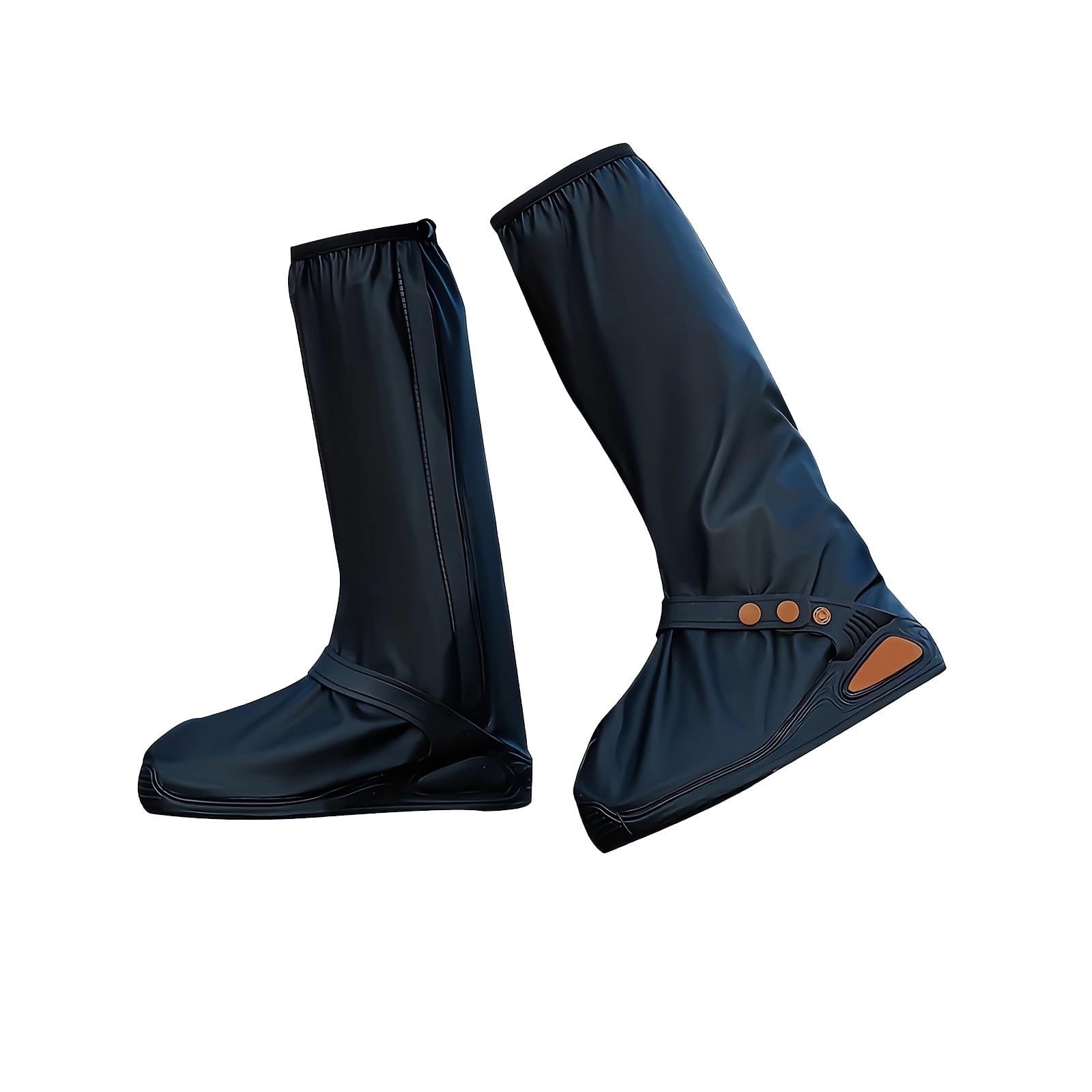 REPALY Outdoor Waterproof Non-Slip Rain Boot Covers with Zippers, Reusable High Tube Rain Shoe Covers Protector for Unisex (Color : Black, Size : X-Large)