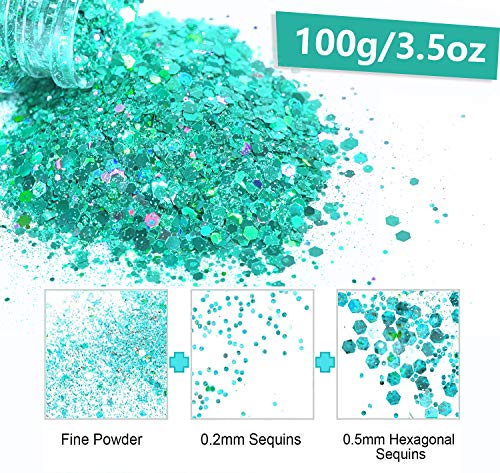image for HEMOER 100g Holographic Chunky Glitter, Cosmetic Mixed Hexagon Chunky 