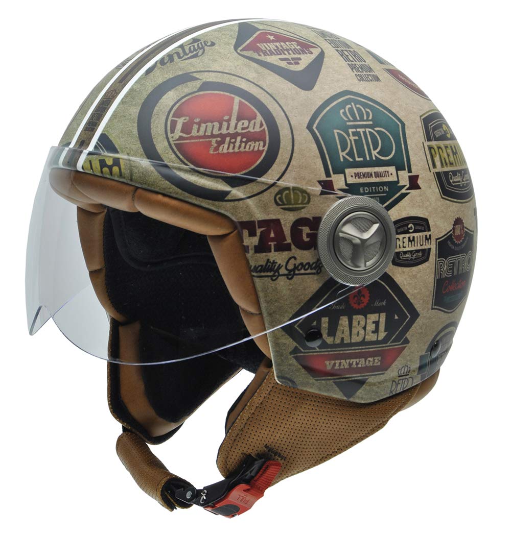 NZI 050004G591 Vintage II Retro Label Open Face Motorcycle Helmet, S
