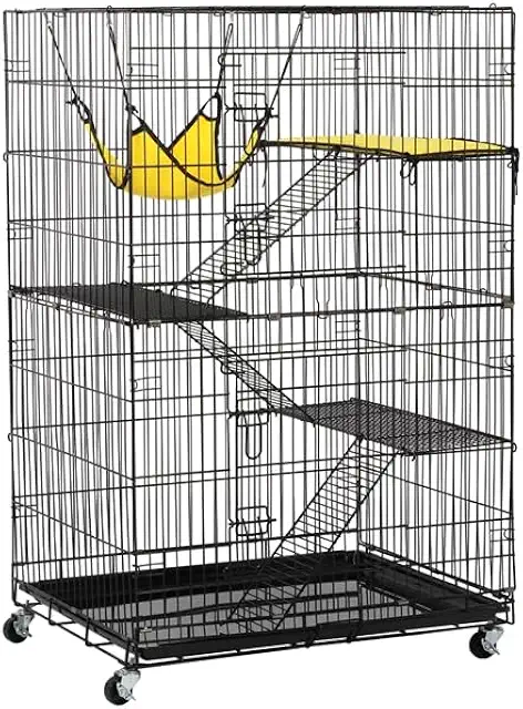 Cage métallique pour chinchillas à 4 niveaux avec roulettes et portes