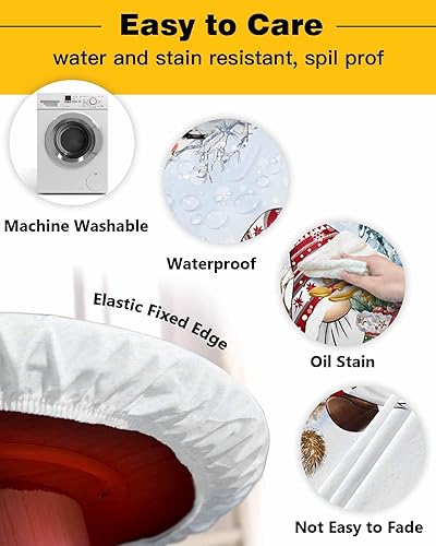 Miniatura 3 de Mantel redondo ajustable de gnomos de Navidad, para invierno, Navidad, bosque de pájaros y granero rojo nevado, impermeable, para interiores y