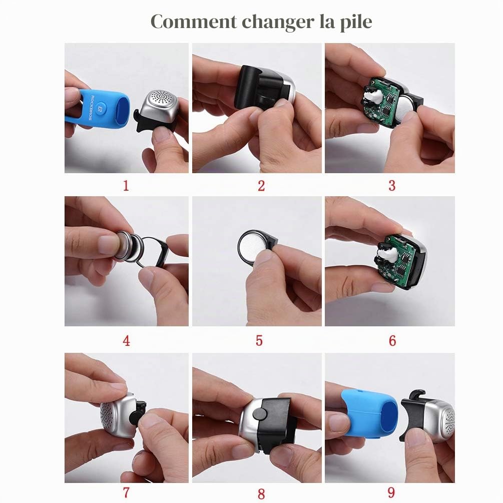 ROCKBROS Sonnettes Électrique Vélo, Klaxon Vélo Électronique, Mini Avertisseur Sonore Cloche E-Bell Étanche Bell 80dB, Universelle Fixation Élastique en Silicone Noir Rouge Bleu