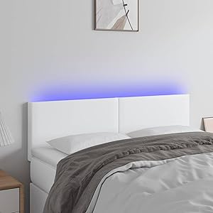 Cabecero con LED Cuero sintético Blanco 144x5x78/88 cm, Cabecero Cama, Cabezal Dormitorio, Estructura Habitación Mobiliario Muebles Decoración Adorno Dormitorio Tipo1