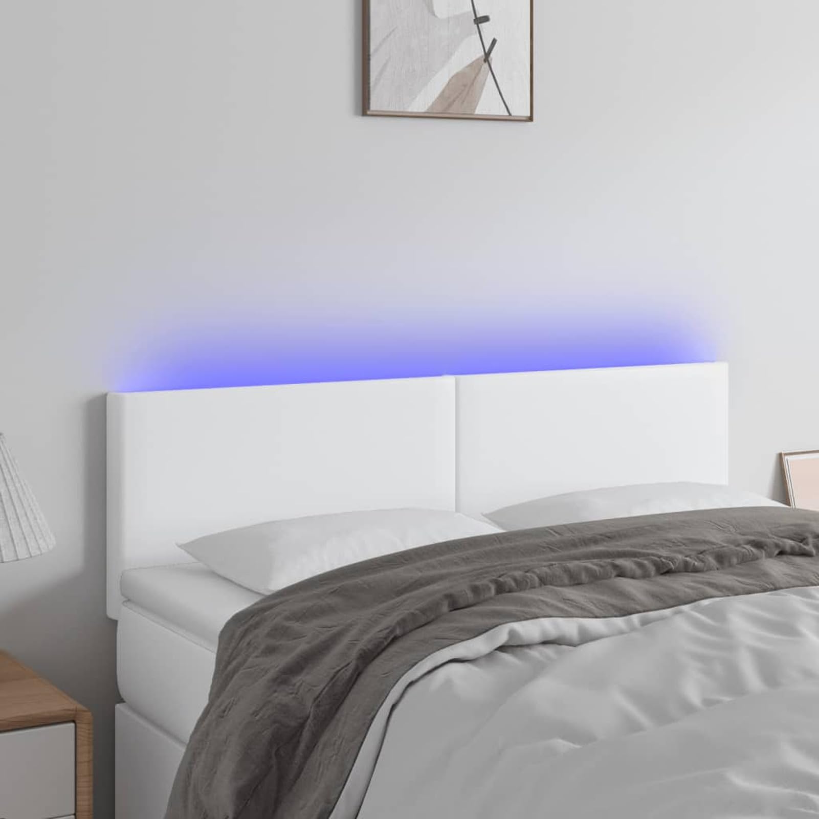 Homgoday Cabecero con LED Cuero sintético Blanco 144x5x78/88 cm, Cabecero Cama, Cabezal Dormitorio, Estructura Habitación Mobiliario Muebles Decoración Adorno Dormitorio Tipo1