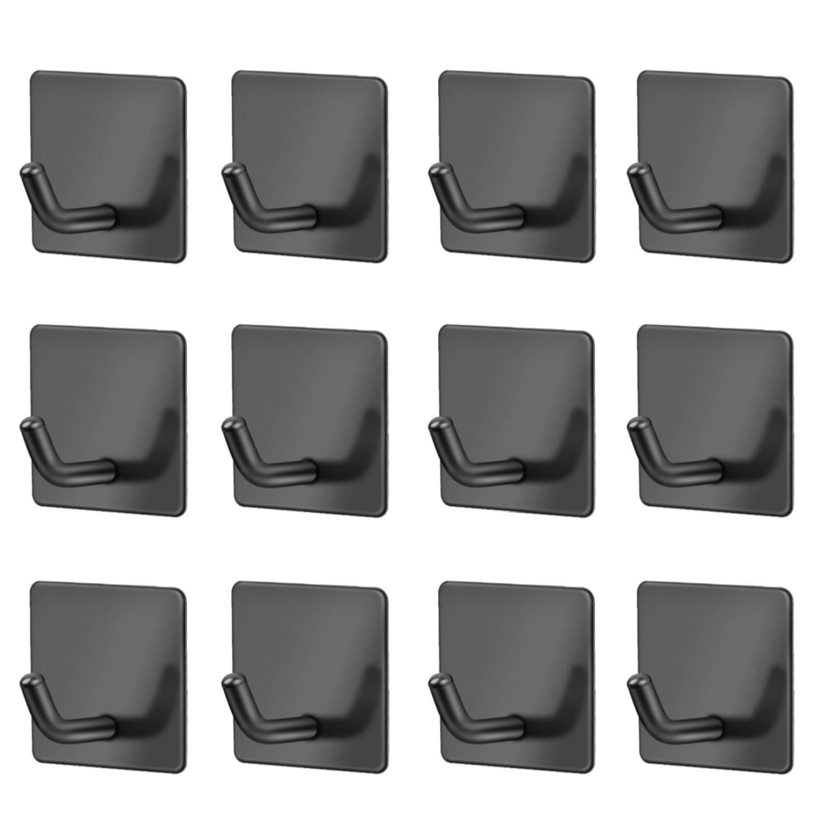 Vista Stick on Hooks for Hanging Self Adhesive Hooks Stainless Steel Hooks Waterproof Rustproof Tea Towel Hook for Kitchen Bathrooms Bedrooms Wall - No Drilling Black 12 Packs