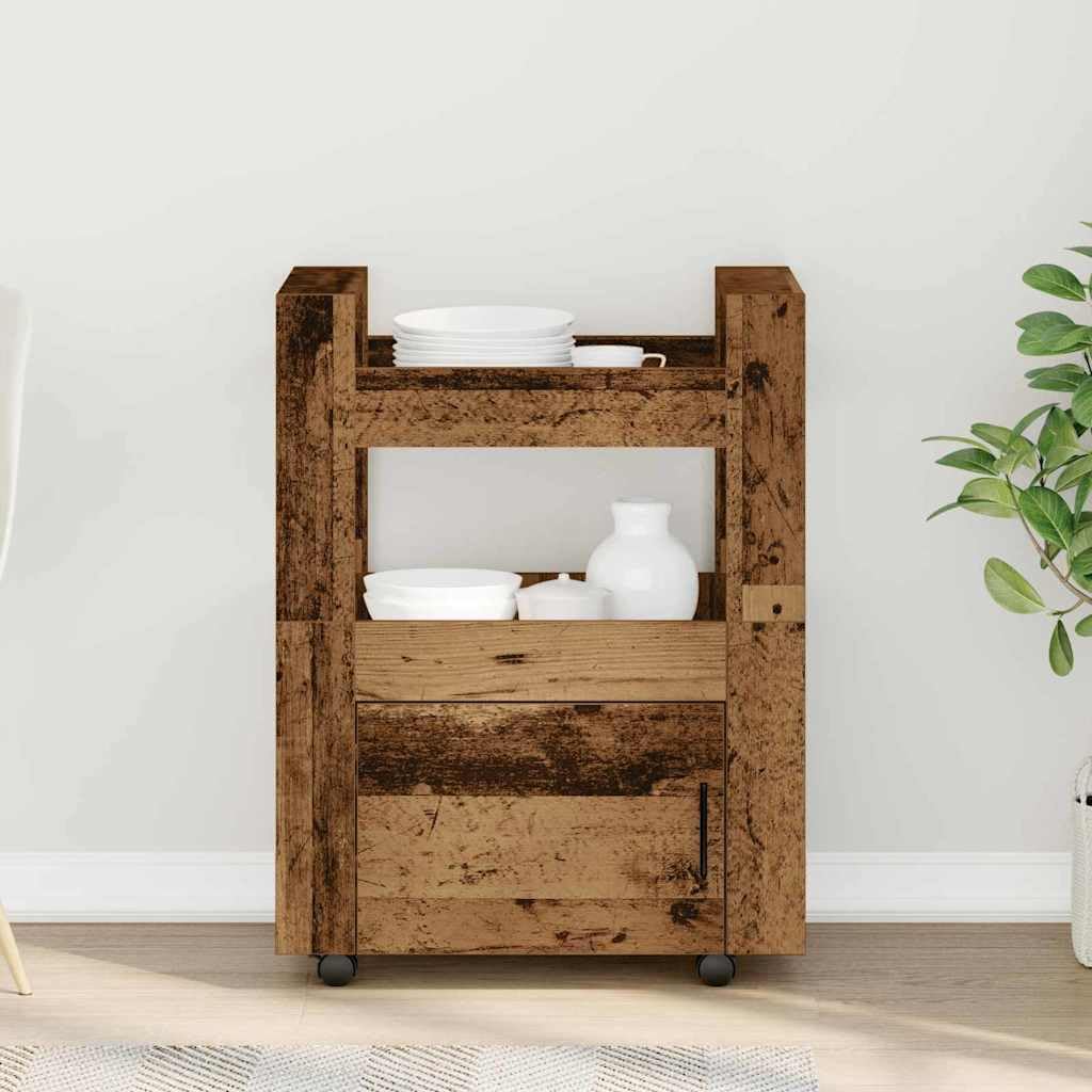 Générique Wózek kuchenny z drewna konstrukcyjnego 60x45x80 cm | Wielopoziomowe przechowywanie, przegródki półkowe, kompaktowa konstrukcja, łatwa pielęgnacja, łatwy montaż