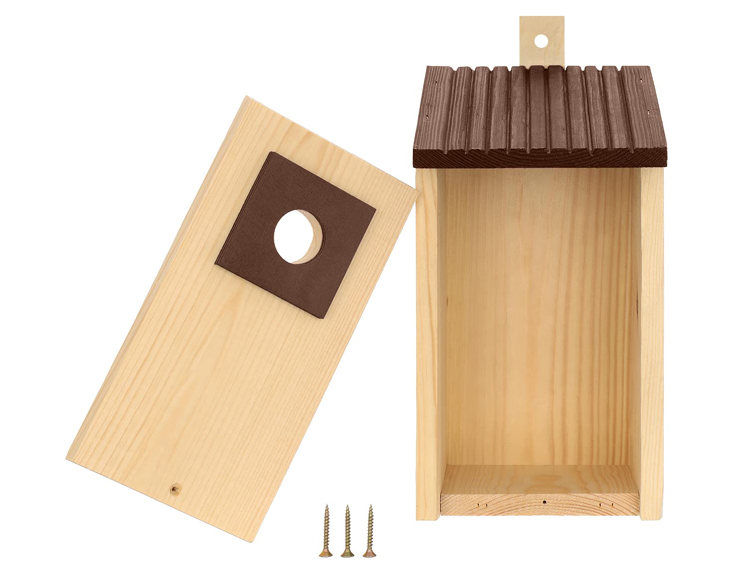 Nido de madera B20-NPx4, nido de madera, caseta para pájaros, nido de madera natural, resistente a la intemperie, construcción de madera maciza, decoración para jardín, +marrón