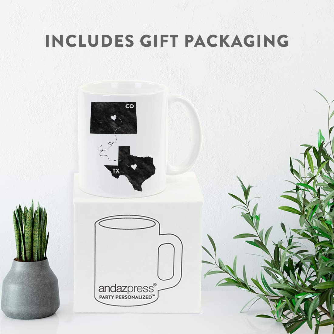Amazon.com: Andaz Press 11oz. Coffee Mug Long Distance Gift, Texas and  Colorado, Black and White Modern, 1-Pack, Moving Away Graduation University  College Gifts for Him Her Relationships : Home & Kitchen