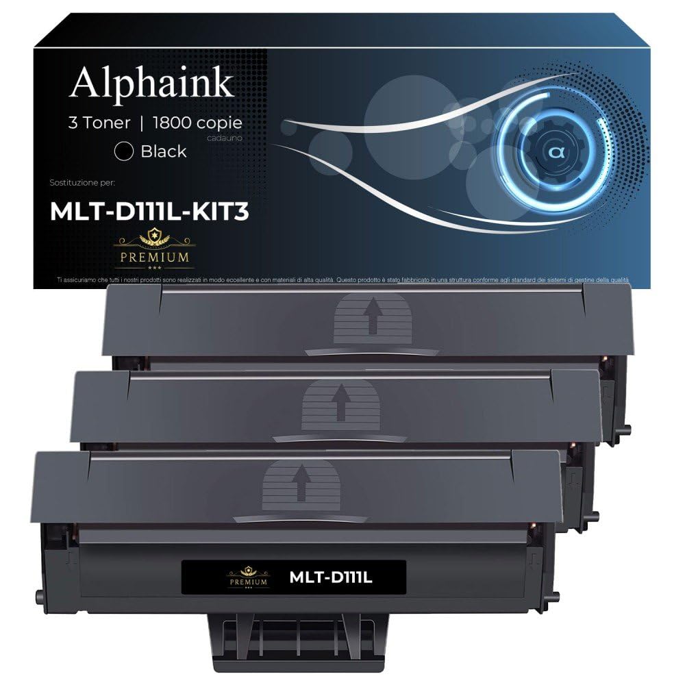 alphaink 3 Toner Compatibili con Samsung MLT-D111 MLT-D111S stampanti Samsung SL M2026W M2020W M2020 M2022 M2022W Xpress M2026 M2070 M2070F M2070FW M2071FH M2078 versione da 1800 copie l'uno (3 Neri)