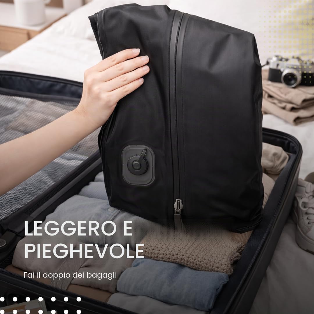 Sacchetti sottovuoto One-Touch con pompa USB-C integrata, sacchetti sottovuoto riutilizzabili da viaggio per vestiti, bagagli e biancheria da letto, sacchetti a compressione salvaspazio, nessuna pompa