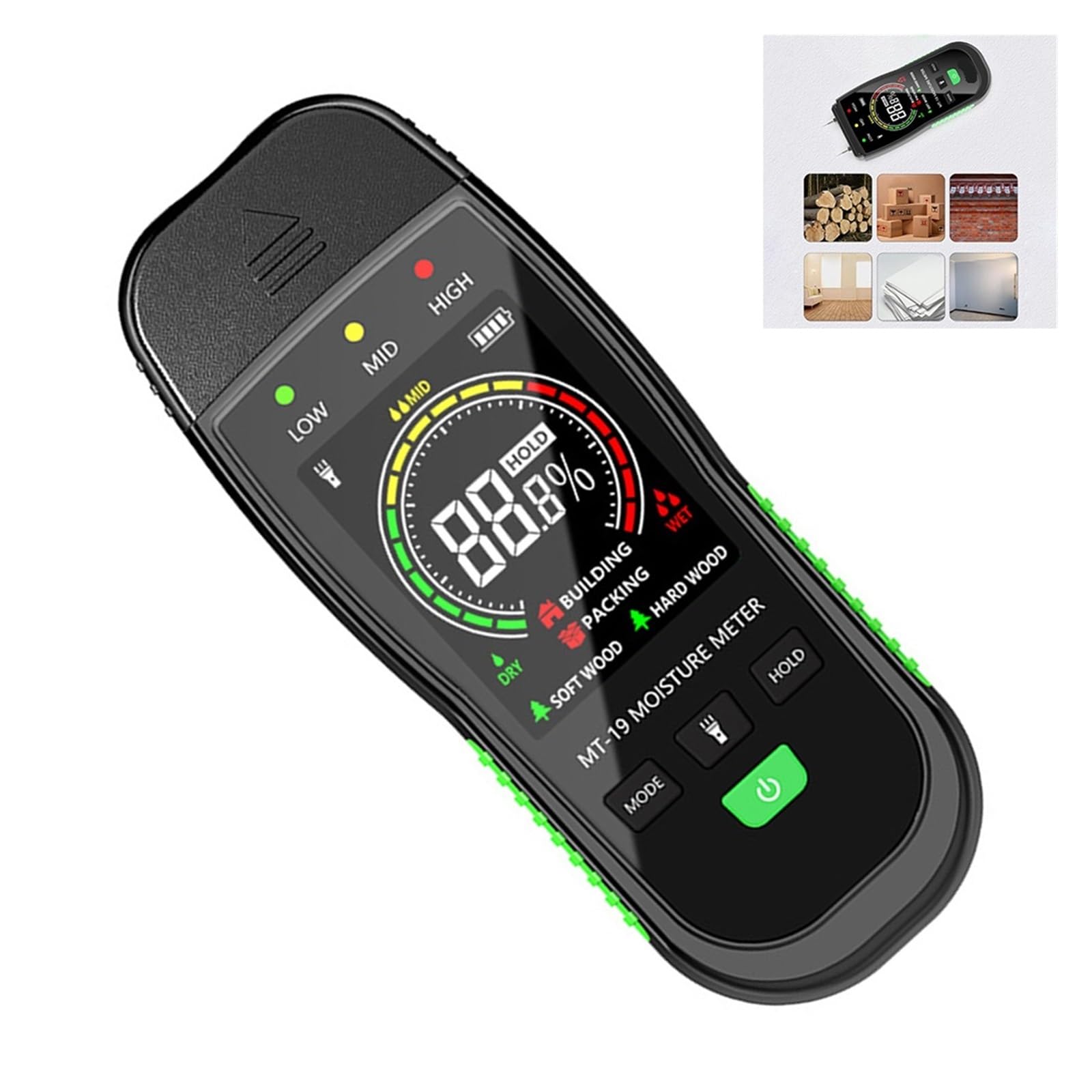 Misuratore Digitale dell'umidità del Legno Rilevatore Digitale di Mattoni in Cemento, misuratore umidità LCD retroilluminato, igrometro Portatile for pareti e Legna da ardere