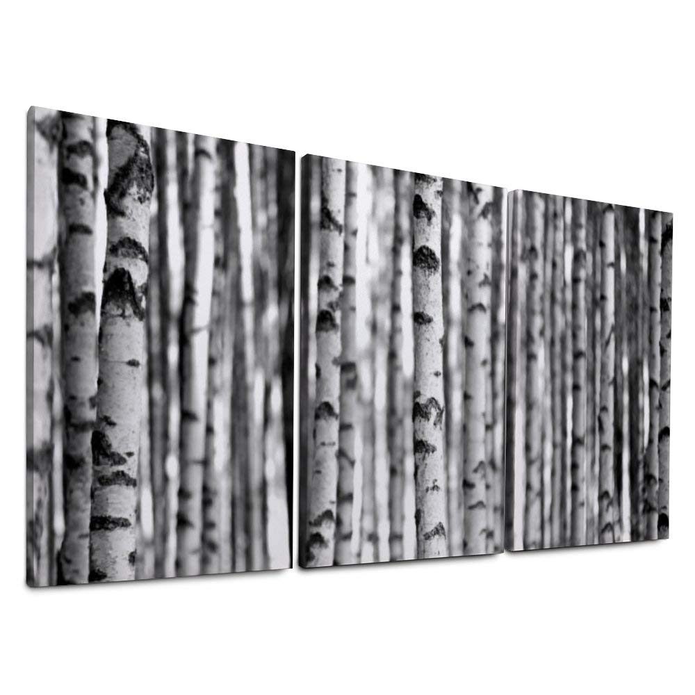 YATELI Wall Decor 3 Panels Tree Birch Forest Stretched and Framed Fabric for Living Room Modern Bathroom Canvas Prints Giclee