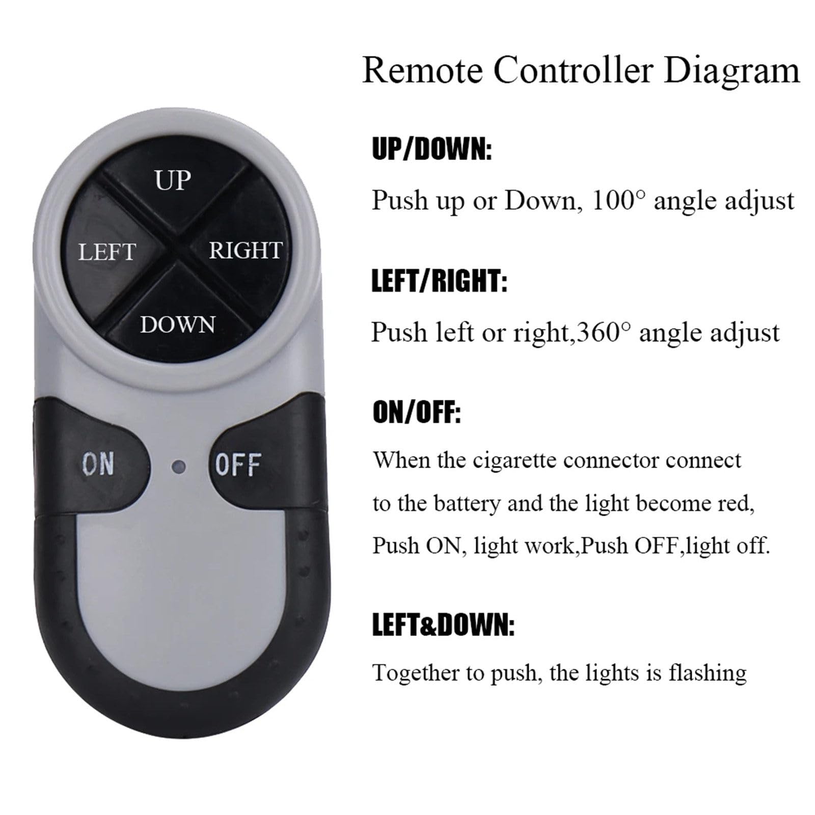 Projecteur LED Haute luminosité/projecteur de Recherche pour Voiture avec télécommande sans Fil, Rotation à 360° 12/24 V, pour véhicules et navires,Black