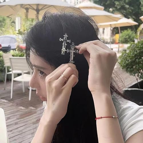 Ancnoz Cross Hair Clips Halloween Goth Hair Accessories For Women Girls Metal Y2K Gothic Cross Barrettes Hairpins Alligator Clips Set Of 4 Cool Halloween Hair Decorations Vampire Costumes Accessory thumb #2