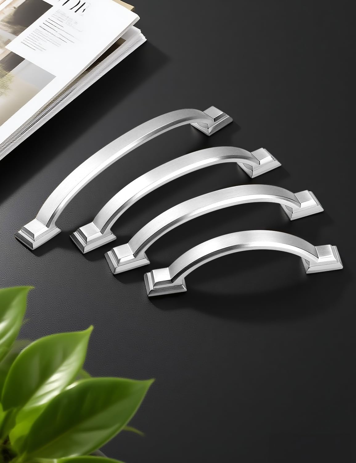 Mengico 15 Pack 4 Inch (102mm) Satin Nickel Cabinet Pulls - Brushed Nickel Zinc Alloy Drawer Handles for Kitchen Cabinets & Dressers, Durable Arch Cabinet Hardware