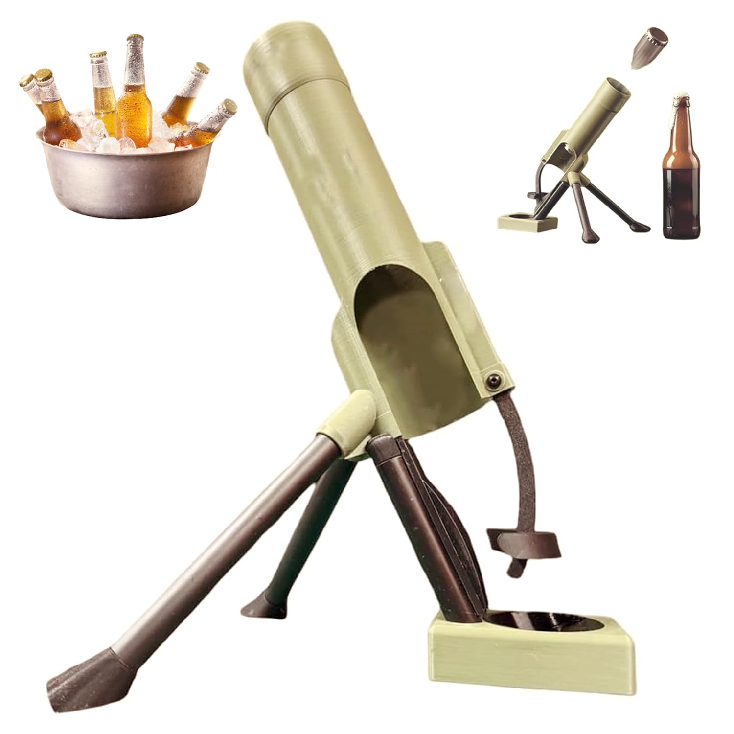 Abrebotellas de mortero 51 mm, Abridor manos libres para cerveza, Lanzador automático de tapas