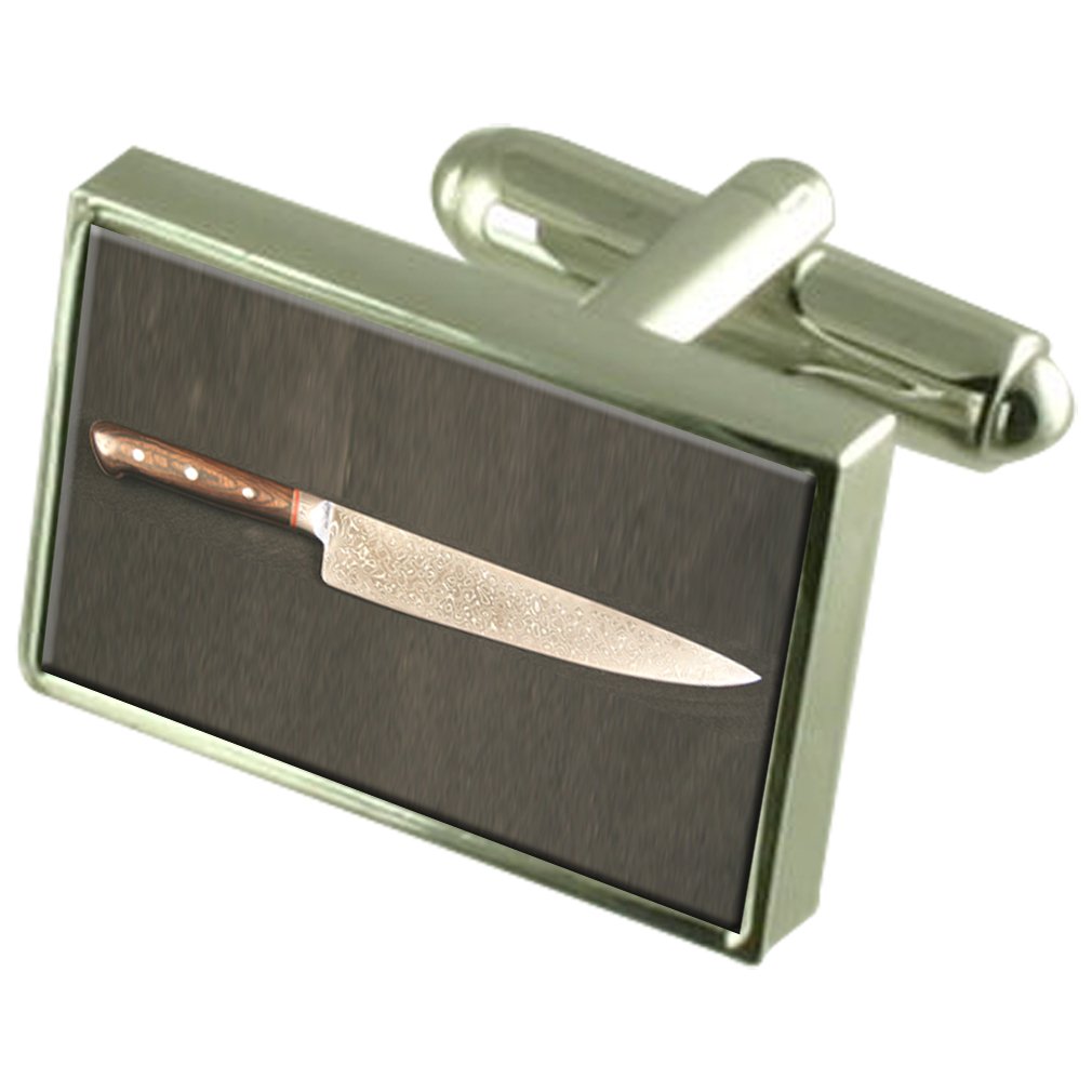 Cuchillo de Chef Gemelos con clip de corbata y caja grabada para hombre 5