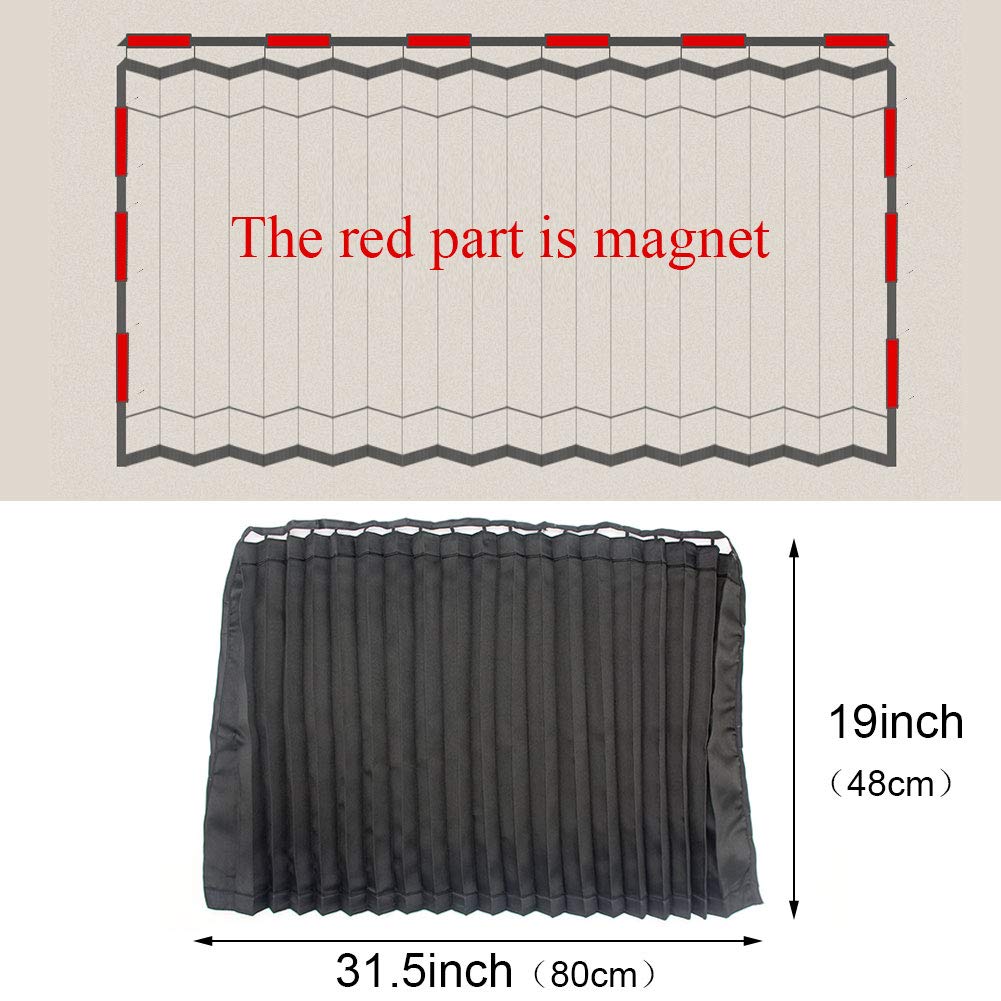 Ovege - Tendina parasole plissettata per finestrini dell’auto, protezione dai raggi UV, morbida, per bambini e per la tua privacy, magneti ultra forti, nero opaco, per sedile posteriore, 2 pezzi