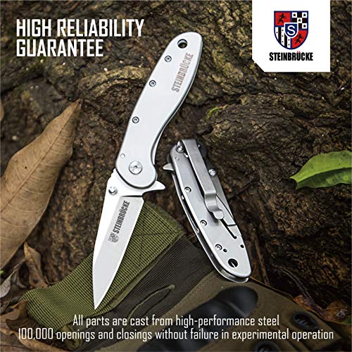 Folding Pocket Knife For Men, 3.1 Inch Ss410 Handle Pocket Knives With Reversible Clip, 14C28N Stainless Steel Blade Titanium Coated, Great For Fishing, Hunting, Camping, Hiking And Survival #TOP5