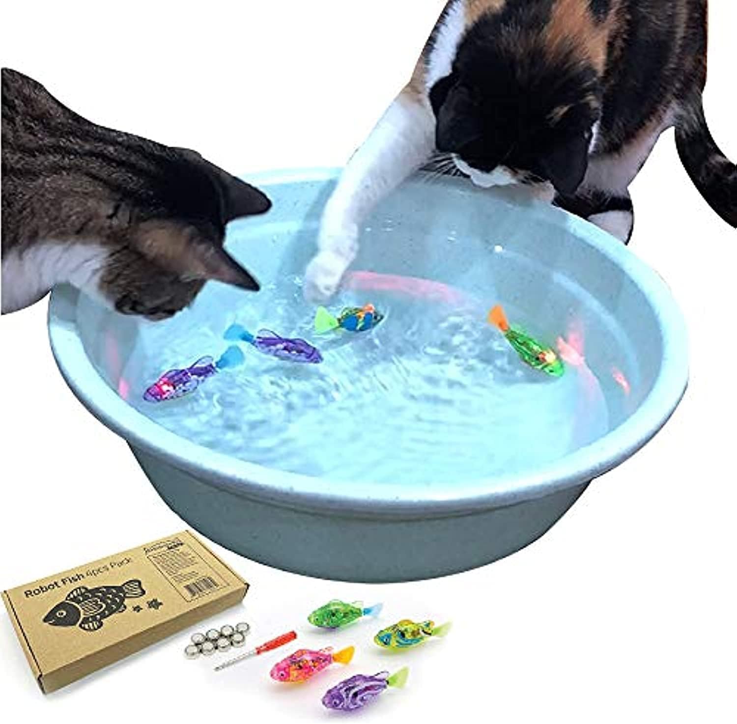 BlackHole Litter Mat Interactive Swimming Robot Fish Toy for Cat/Dog with LED Light (4 pcs), Cat & Dog Toy to Stimulate Your Pet's Hunter Instincts