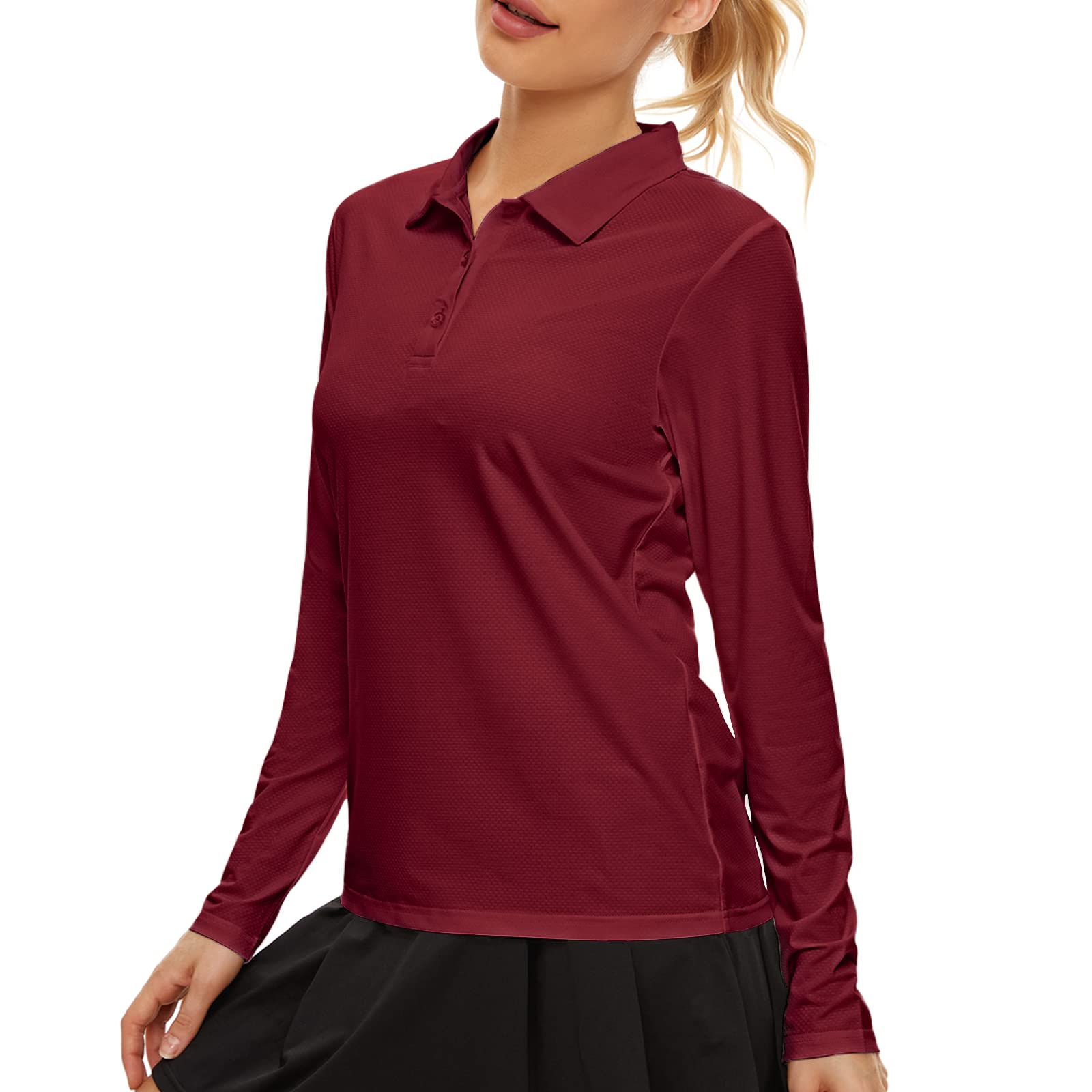 Women's Golf Shirt Long Sleeve Polo Shirt UPF50+ Sun Protection Moisture Wicking Quick Dry Golf Polo Shirt Medium Wine Red